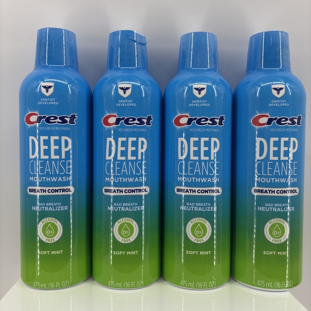 4 Crest Deep Cleanse Mouthwash Breath Control Soft Mint 16oz Alcohol Free